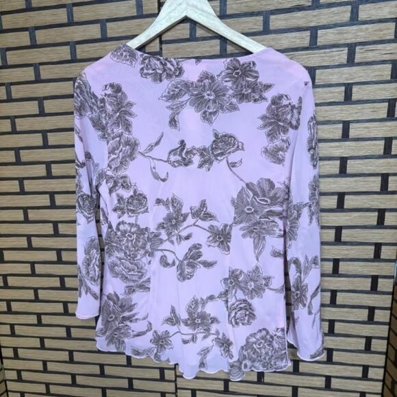 Pink Floral Tie Front Blouse Size Large - Picture 2 of 7